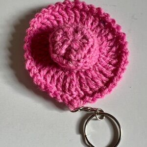 Hot Pink Crochet Hat Keychain Accessory